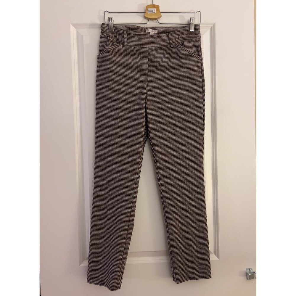 ELIANE ROSE Gingham Checker Plaid Pattern Brown Skinny Stretch Pull Up Pants | 8